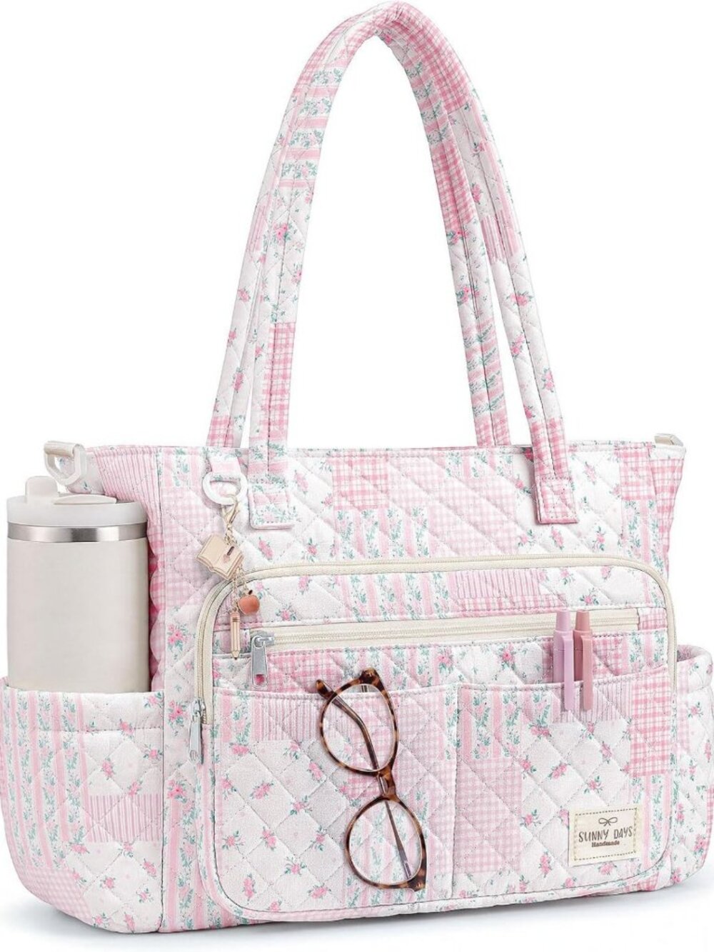 Quilted Floral Teacher Tote Bag for Women | Stylish Laptop Work Bag